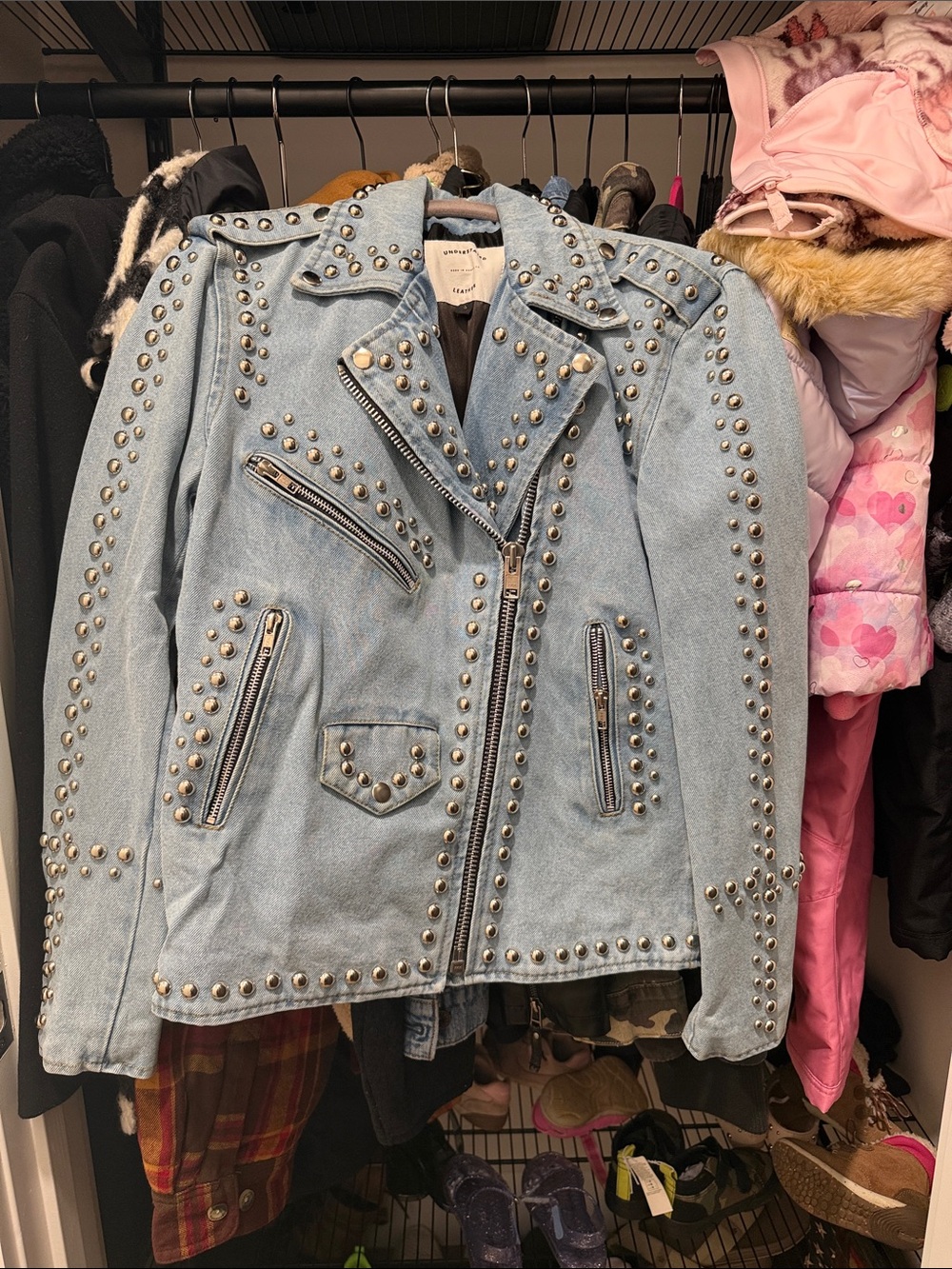 UNDERSTATED LEATHER Studded Western Moto Jacket in Light Size SMALL dry cleaned